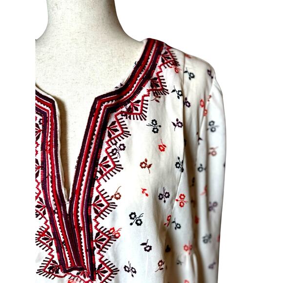 GAP Womens Boho Semi Sheer Floral Top Embroidered Blouse Ivory Peasant Fall - Picture 6 of 8